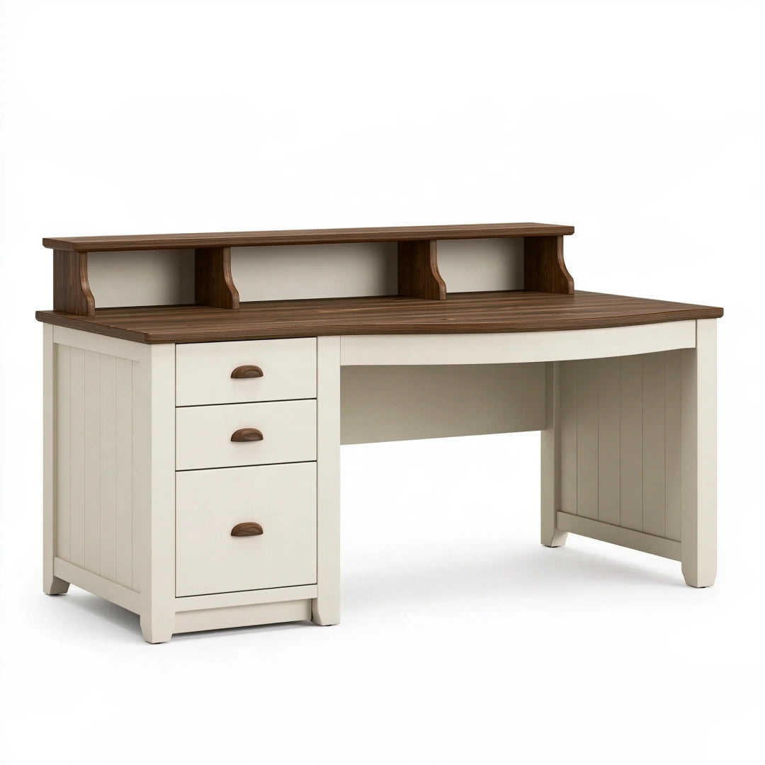 Schreibtisch 120 x 60 x 100 cm Holzwerkstoff Cremebraun mit Schubladen im Landhausstil