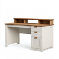Schreibtisch 120 x 60 x 95 cm Holzwerkstoff Weiß Eicheoptik mit Aufsatz und Stauraum