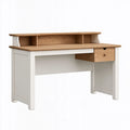 Schreibtisch 140 x 60 x 100 cm in Weiß/Naturholz mit Holzwerkstoff und Aufsatz im Landhausstil