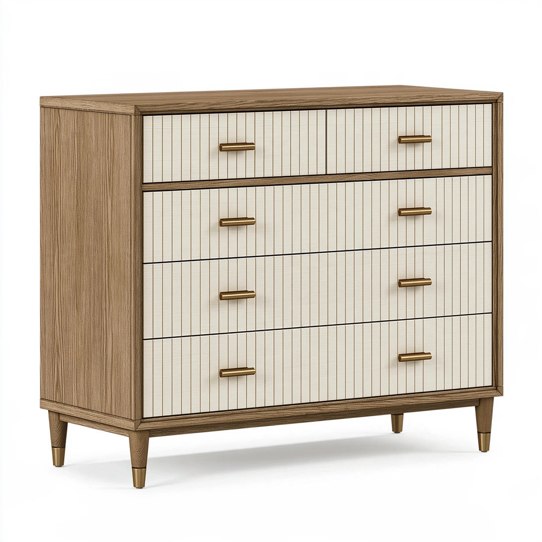 Kommode 100 x 45 x 100 cm Holzwerkstoff Braun/Creme mit 4 Schubladen Mid-Century-Stil