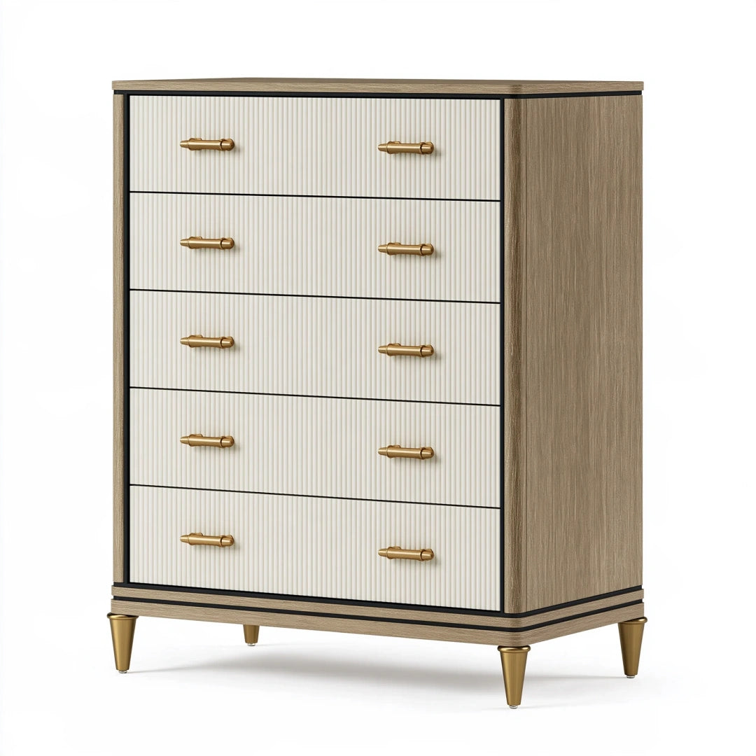 Kommode 80 x 40 x 100 cm Holzwerkstoff Braun Creme geriffelte Front