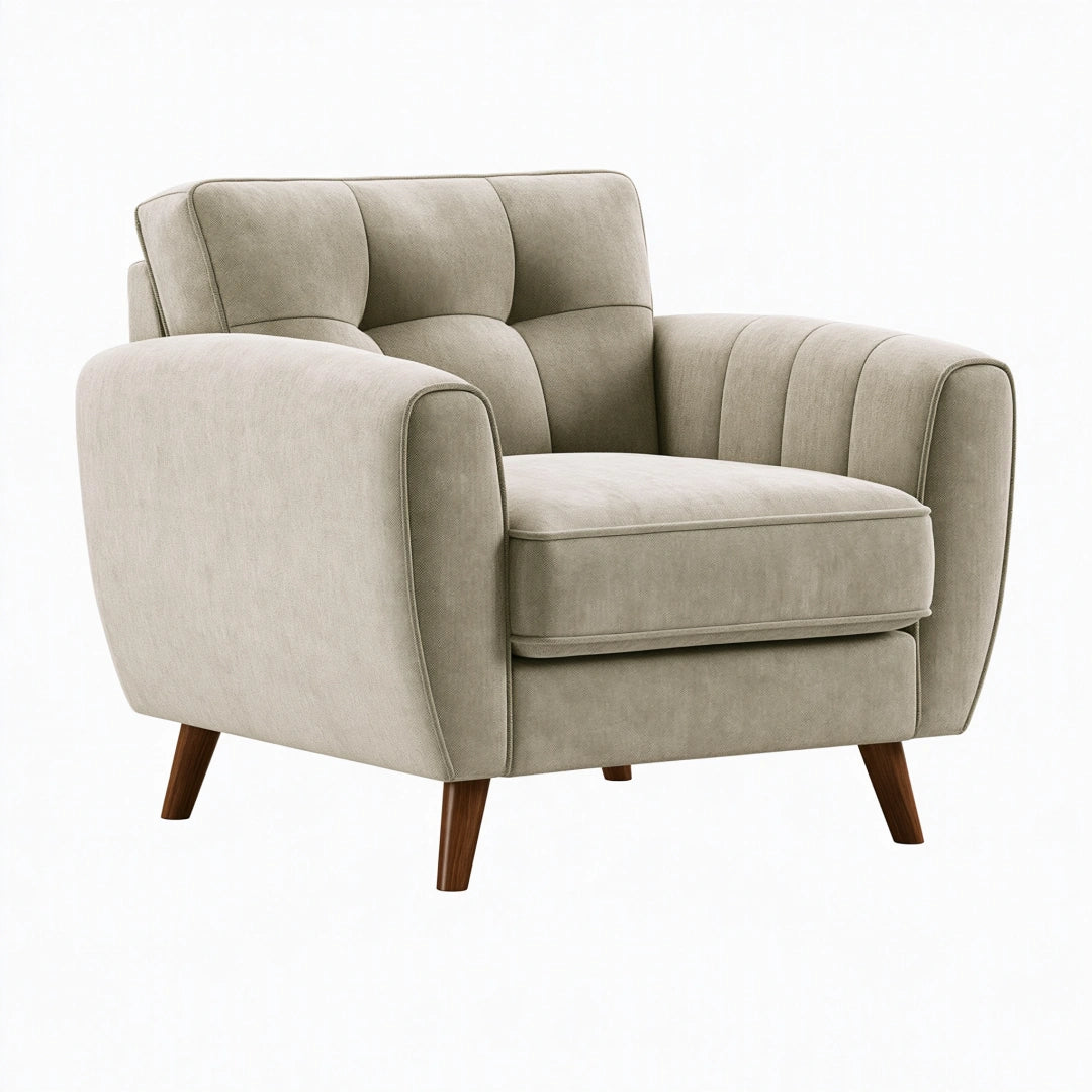 Sessel 90 x 85 x 90 cm in Beige mit Stoffbezug und Holzfüßen im modernen Stil