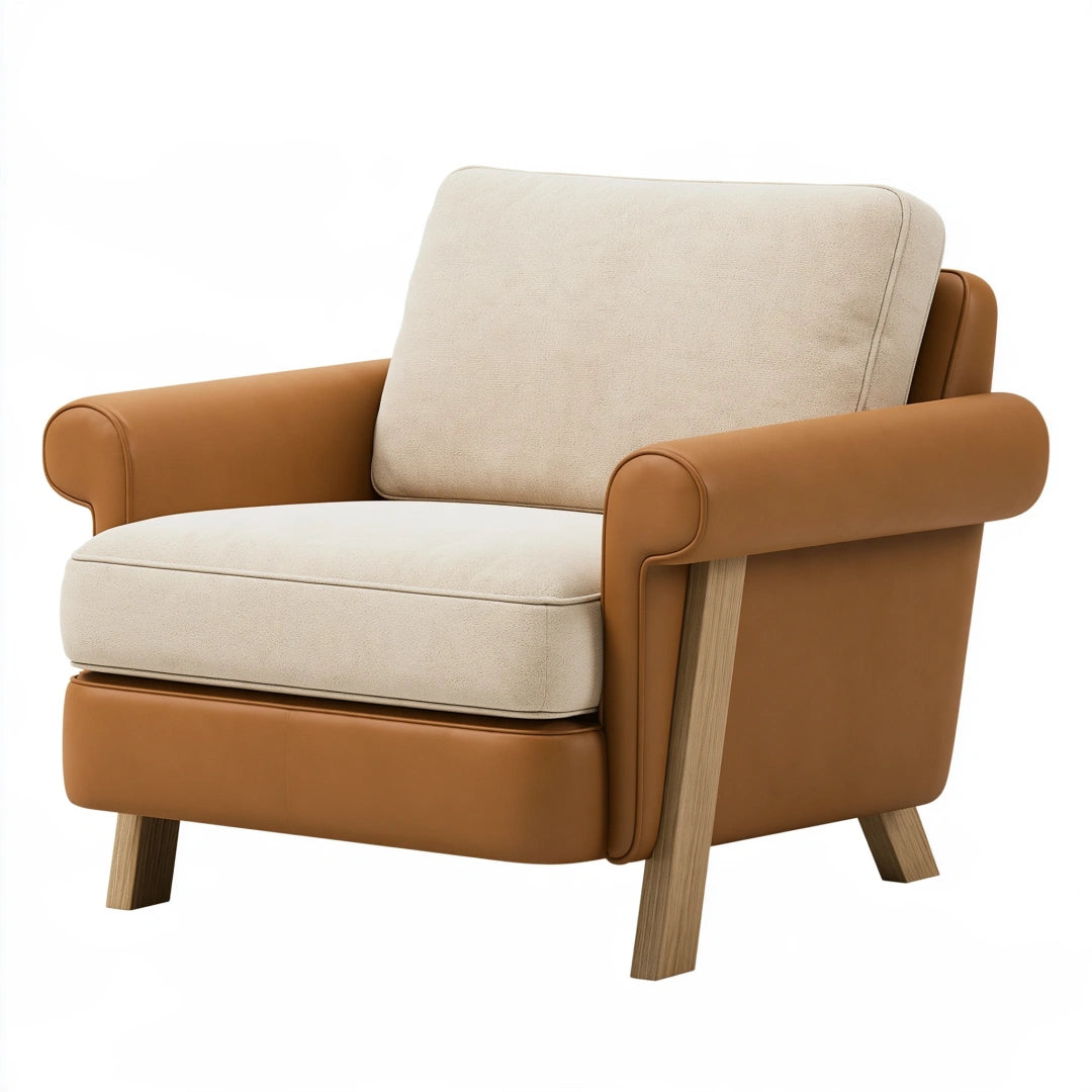 Sessel 88 x 84 x 90 cm in Cognac/Beige mit Kunstleder und Stoffbezug im modernen Stil