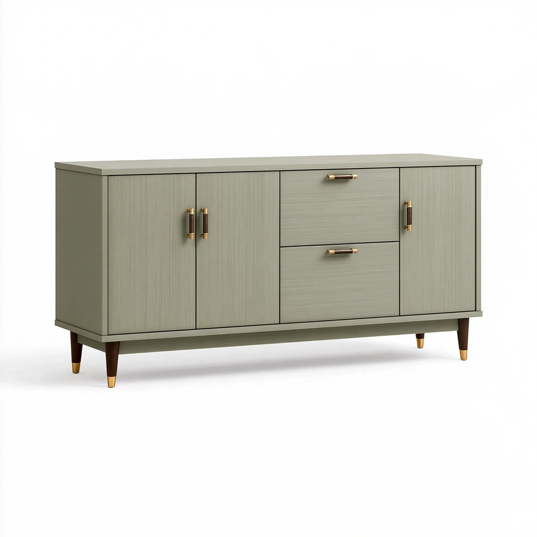 Sideboard 180 x 45 x 85 cm Holzwerkstoff Grau mit Schubladen und Türen im Mid-Century-Stil