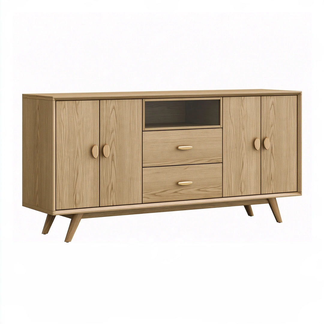 Sideboard 160 x 40 x 85 cm Holzwerkstoff Eichefarben mit Schubladen im Mid-Century-Stil