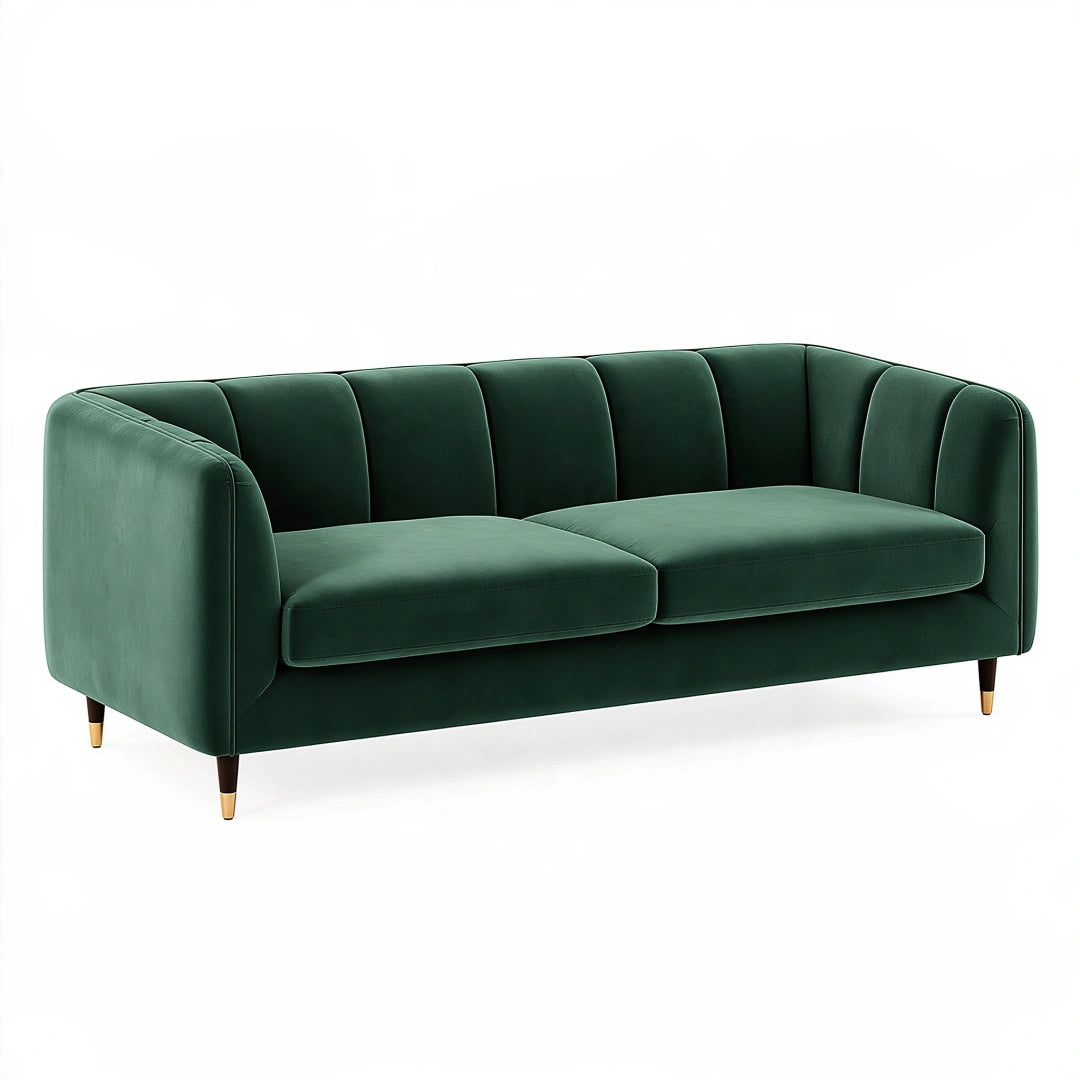 2-Sitzer Sofa 180 x 85 x 76 cm Samt Dunkelgrün Wohnzimmer Retro