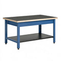 Werkbank 120 x 60 x 85 cm aus Stahl und Holz in Blau Schwarz mit Lochplatte und Ablageboden