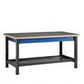 Werkbank 120 x 60 x 85 cm mit Stahlgestell Holzarbeitsplatte Schwarz Blau